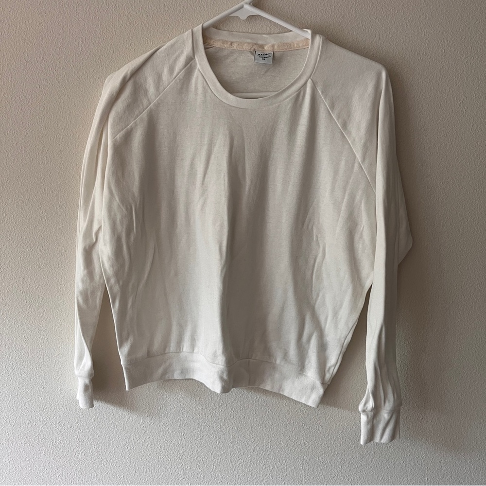 Cream Crew Neck Sweater with Ribbed Cuffs